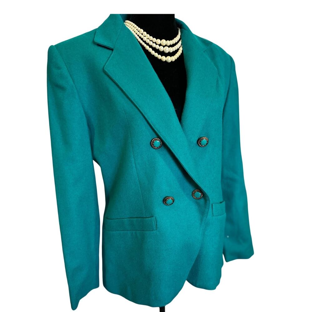 Fundamental Things Blazer 100% Wool Double Breasted Teal Retro